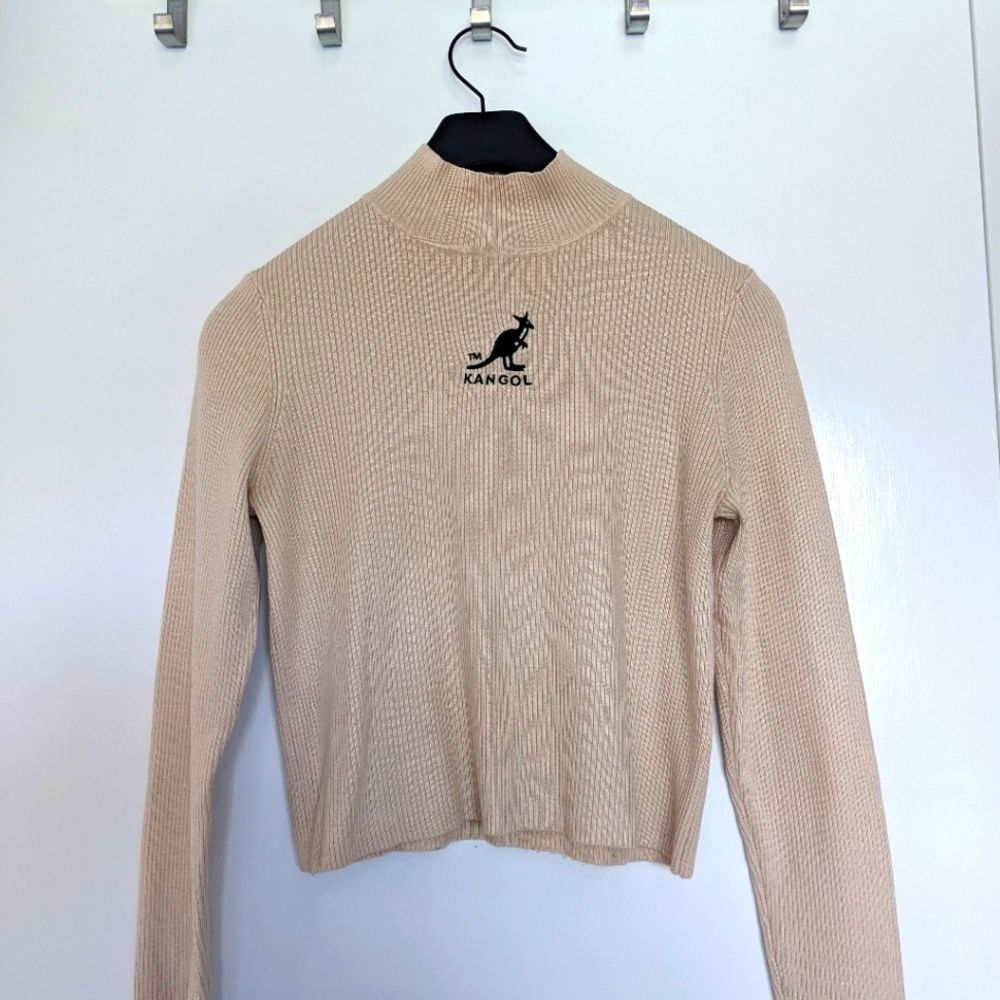 Kangol H&M cropped beige turtleneck mock neck sweater XS